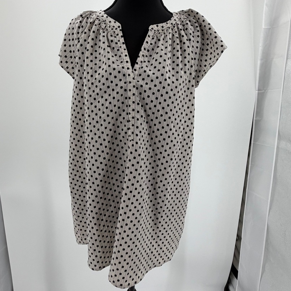 Motherhood Maternity Polka Dot Striped V-Neck Blouse Small Black White Flutter